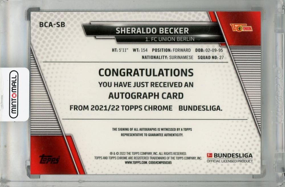 2021-22 Topps Chrome Bundesliga Sheraldo Becker Autographs #BCASB FC Union Berlin with Back Damage