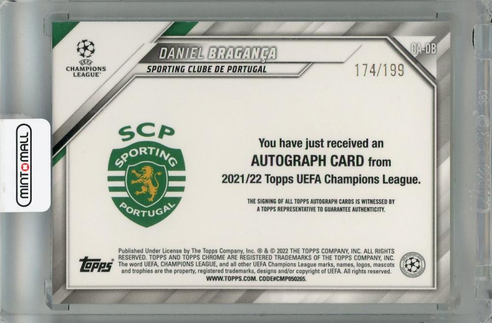 2021-22 Topps Chrome UEFA Champions Daniel Braganca Autographs Aqua Refractors #CADB RC 174/199 Sporting clube De Portugal