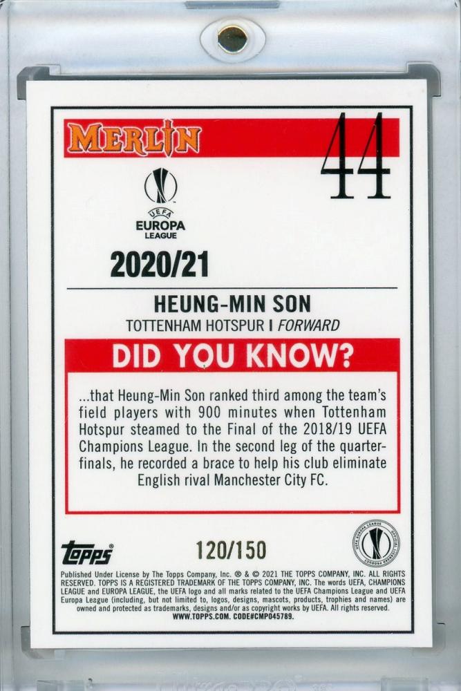 2020-21 Topps Merlin Chrome Heung-Min Son Tottenham Hotspur base speckle parallel trading card