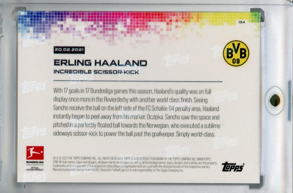 2020 Topps Now Bundesliga trading card of Erling Haland in Borussia Dortmund uniform with serial number 134