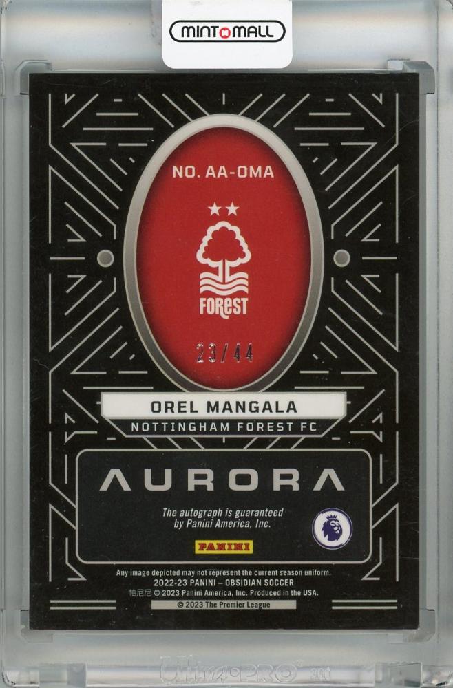 2022-23 Panini Obsidian Orel Mangala Aurora Autographs Red Pulsar #1323/44 Nottingham Forest FC