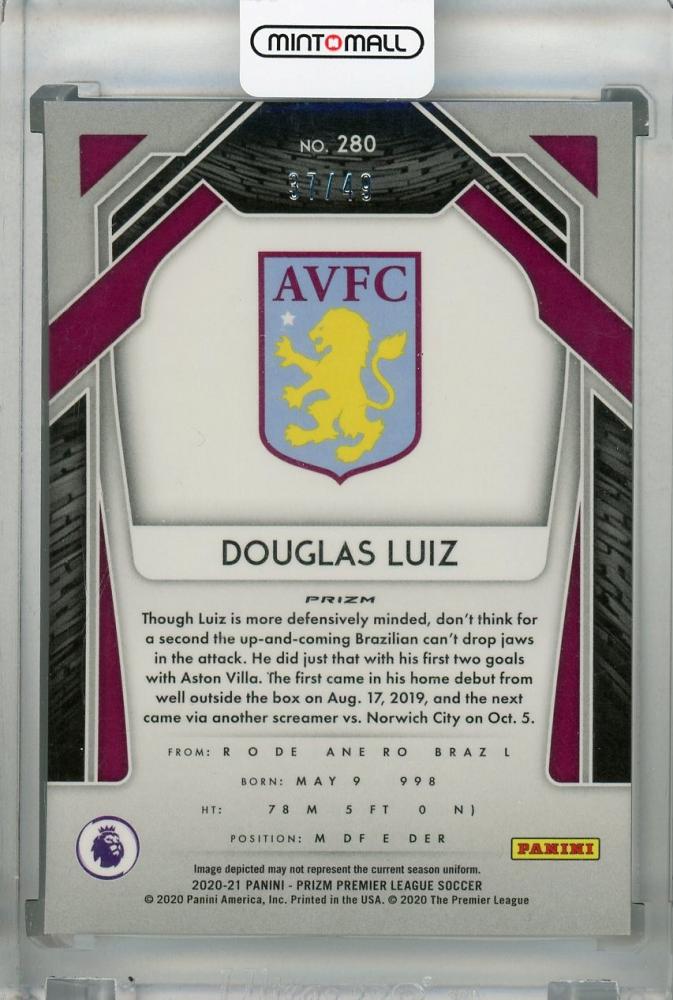 2020-21 Panini Prizm Premier League Douglas Luiz Aston Villa base teal parallel card number 37 of 49