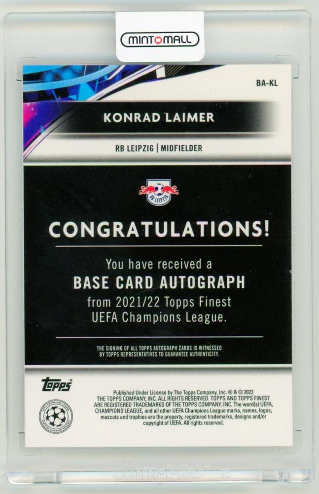 2021-22 Topps Finest UEFA Champions League Konrad Laimer AutographsBA-KL RB Leipzig