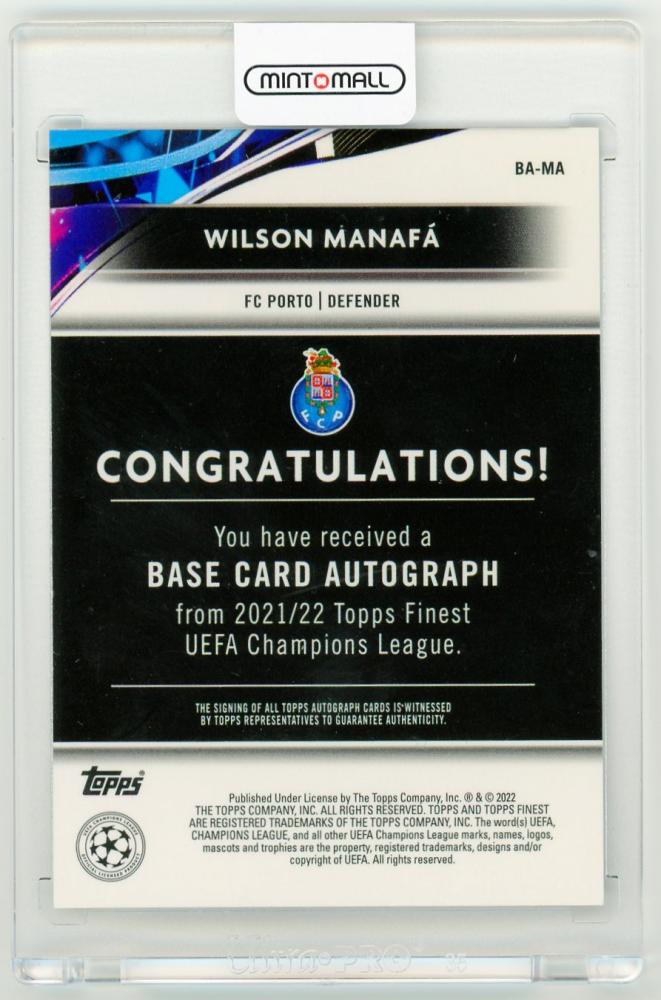 2021-22 Topps Finest UEFA Champions League Wilson Manafa AutographsBA-MA FC Porto