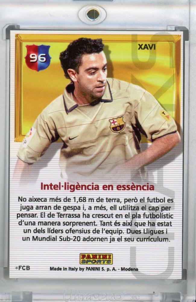 2004 Mega Cracks FC Barcelona Xavi football card number 96 from the Mega Cracks series