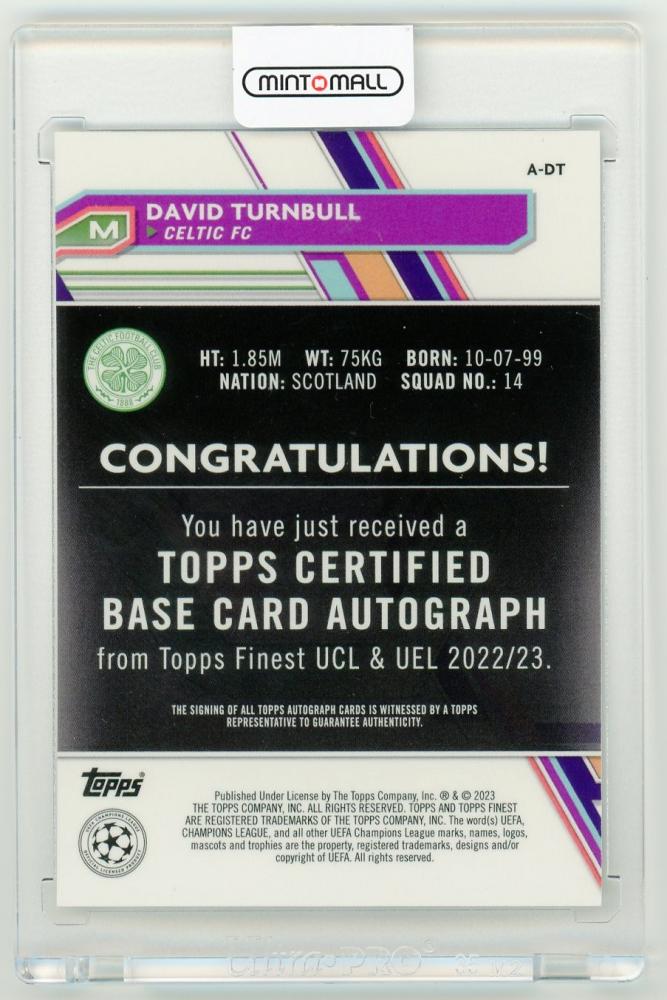 2022-23 Topps Finest UEFA Club Competitions David Turnbull AutographsA-DT Celtic FC