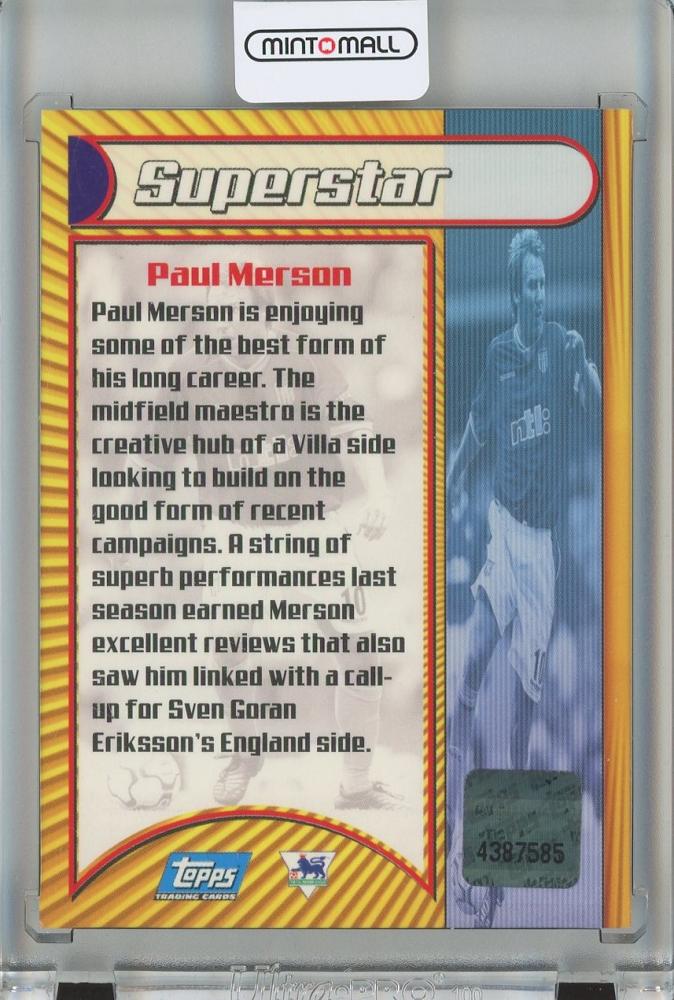 2001-02 Premier Gold Paul Merson Superstar Autograph Aston Villa
