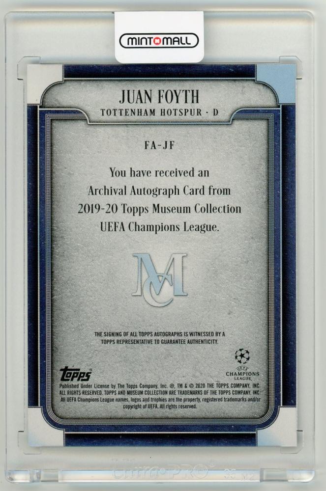 2019-20 TOPPS Museum Collection UEFA Champions League Juan Foyth Autograph Sapphire Parallel card 44 of 75