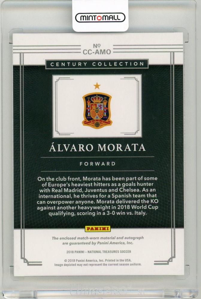 2018 Panini National Treasures Alvaro Morata Century Collection Material Autographs(ON CARD)8/20 Spain