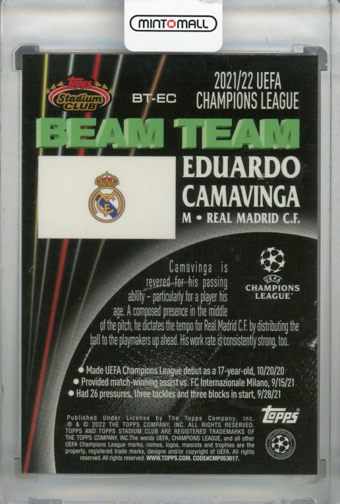 2021-22 Topps Stadium Club Chrome UEFA Champions League Eduardo Camavinga Real Madrid Beam Team card 1992