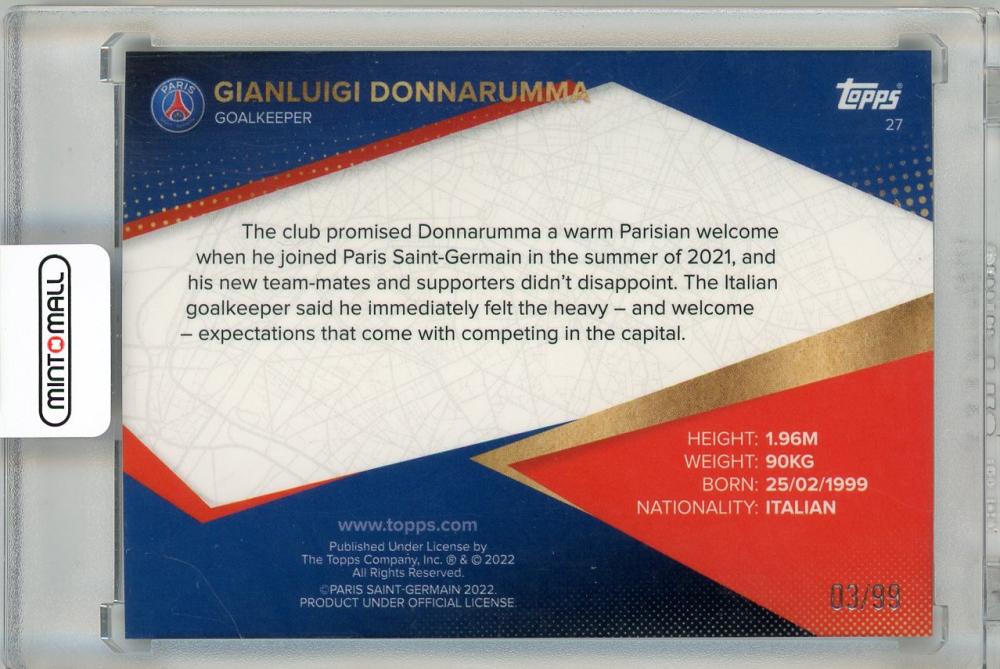 2021-22 Topps Team Set PARIS SAINT GERMAIN Gianluigi Donnarumma 03/99