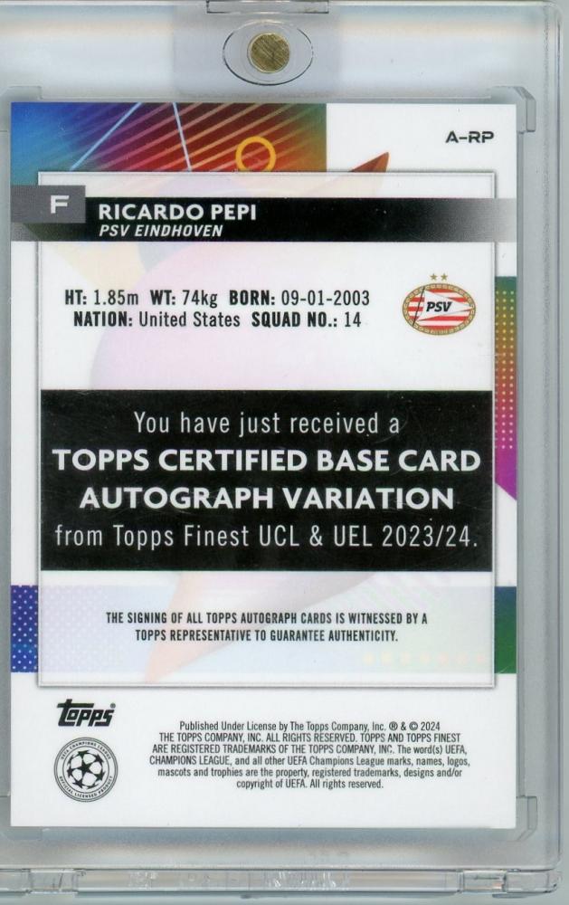 2023-24 Topps flnest Ricardo Pepi straight autograph PSV Eindhoven