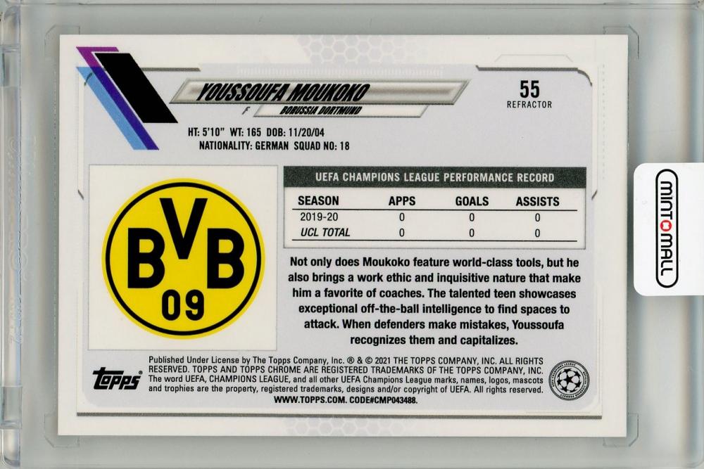 2020-21 TOPPS CHROME UEFA Champions League Borussia Dortmund Youssoufa Moukoko #55 Refractor RC