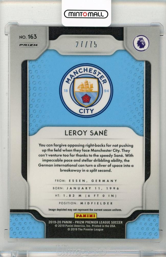 2019-20 PANINI Prizm English Premier League Leroy Sane Breakaway Prizms Violet #16327/75 Manchester City