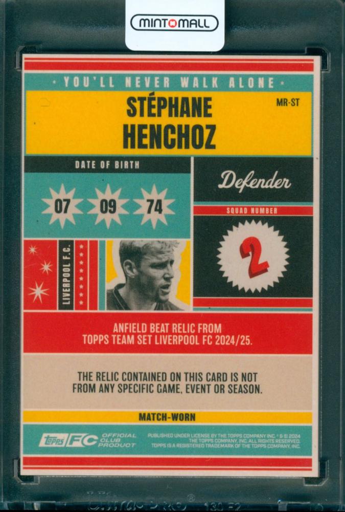 Topps Liverpool FC Team Set 24/25 Stéphane Henchoz Anfield Beat Relics Pink45/99