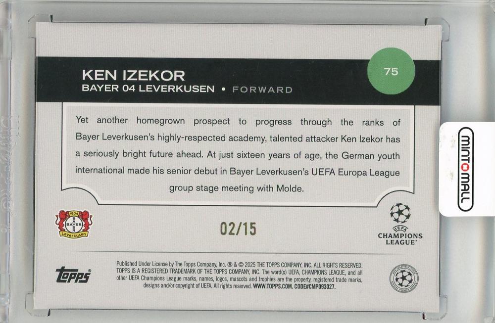 2024-25 TOPPS UEFA Club Competitions Ken Izekor Purple Foilboard #7502/15 Bayer 04 Leverkusen