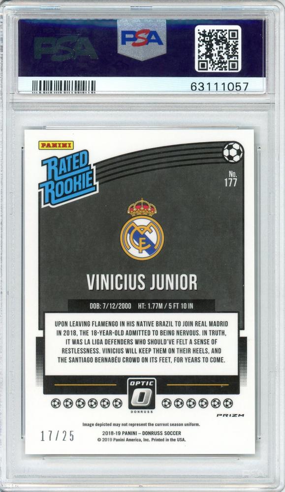 2018-19 Donruss Soccer Cards Vinicius Junior 17/25 PSA9 Real Madrid