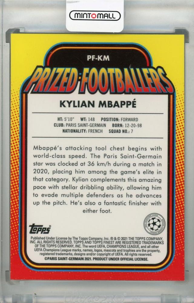 2020-21 Topps Finest UEFA Champions League Paris Saint-Germain Kylian Mbappe trading card