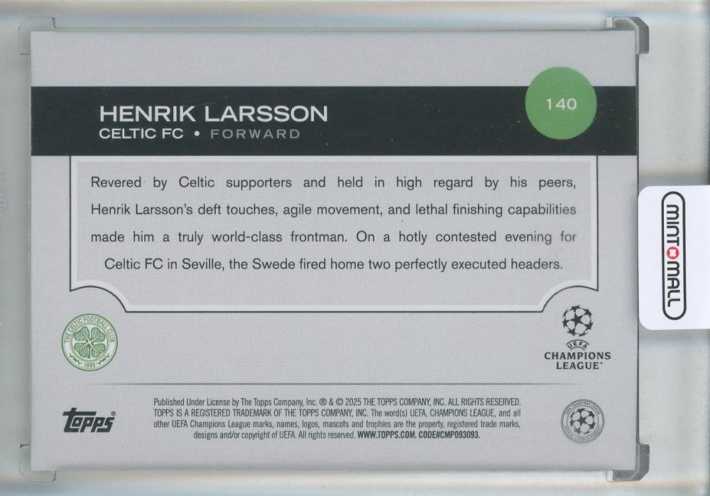 2024-25 Topps UEFA Club Competitions Henrik Larsson Short Print Variations #85 Celtic FC