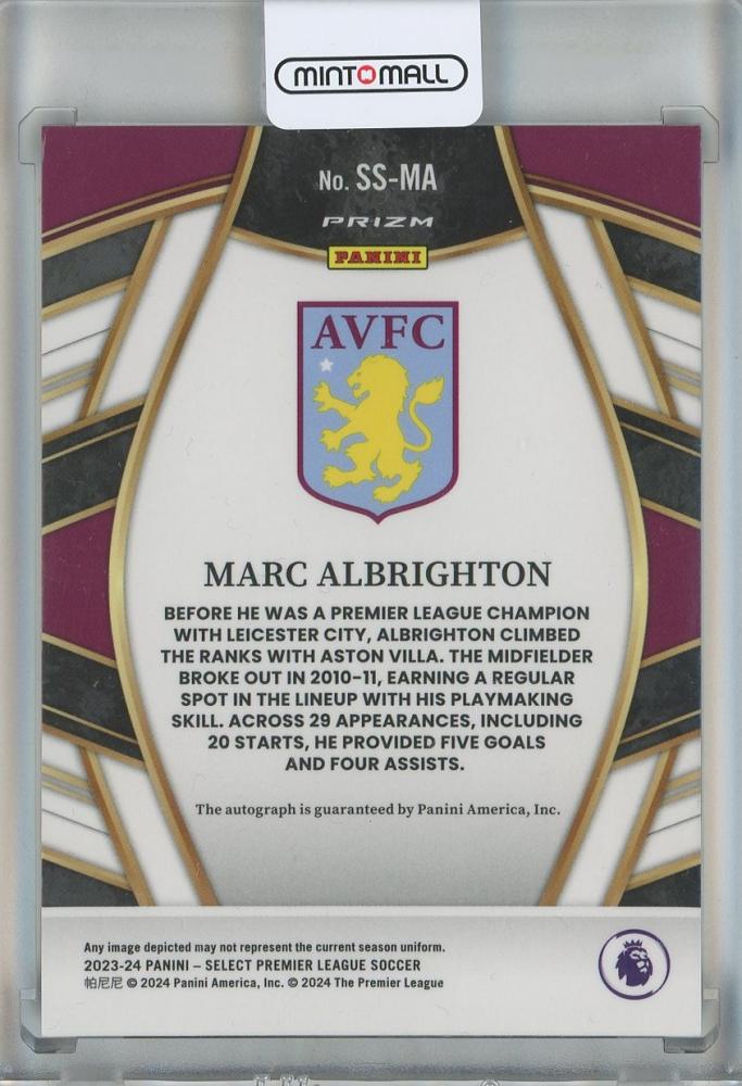 2023-24 Panini Select Premier League Soccer Marc Albrighton Auto #SS-MA Aston Villa