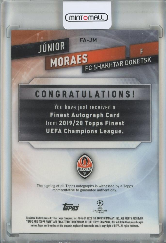 2020 Topps Finest UEFA Champions League Junior Moraes Autographs Red Refractors #FAJM1/5 FC Shakhtar Donetsk