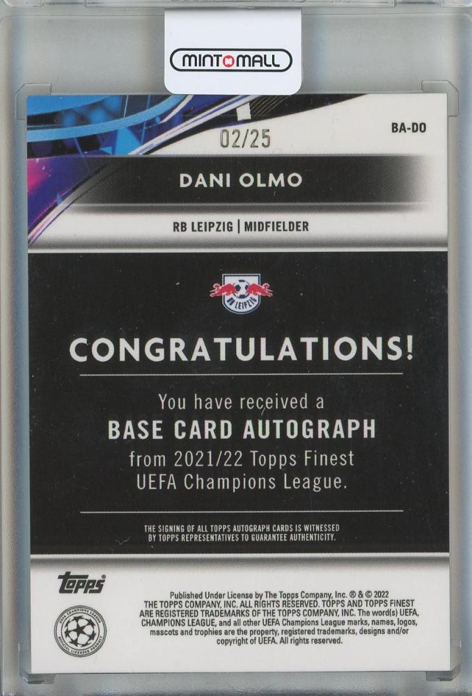 2021-22 Topps Finest UEFA Champions League Soccer Dani Olmo Orange #Auto #BA-DO02/25 RB Leipzig