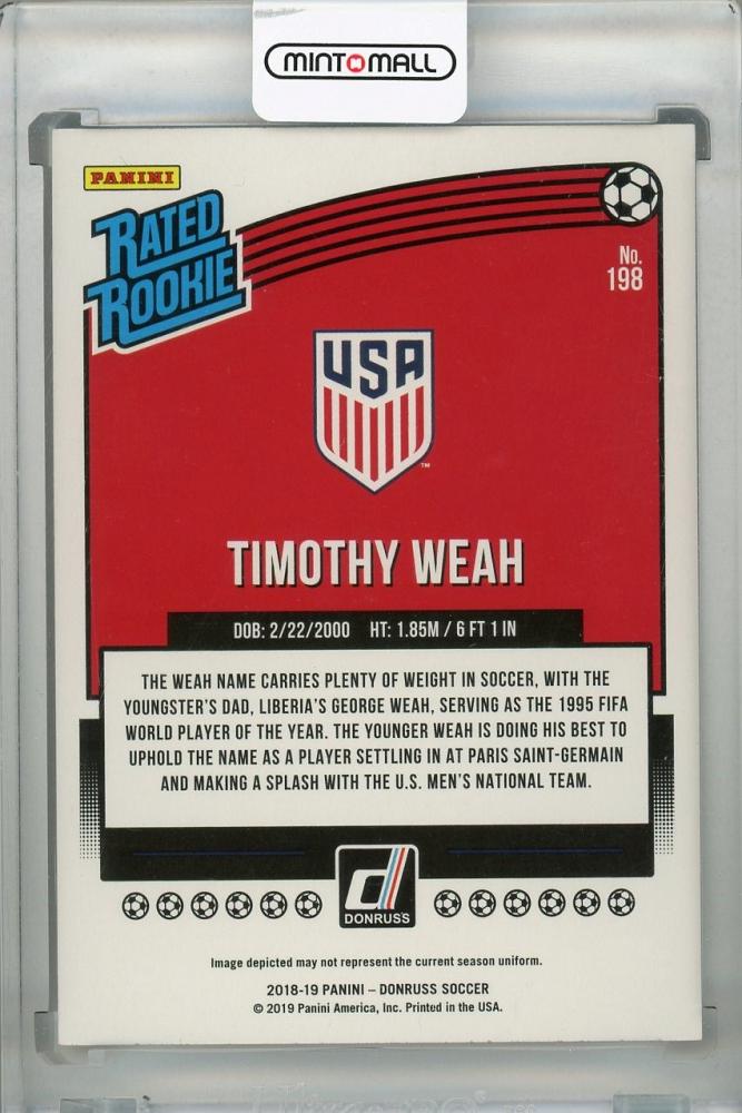 2018-19 Donruss United States Timothy Weah Base Rated Rookie Press Proof Parallel card