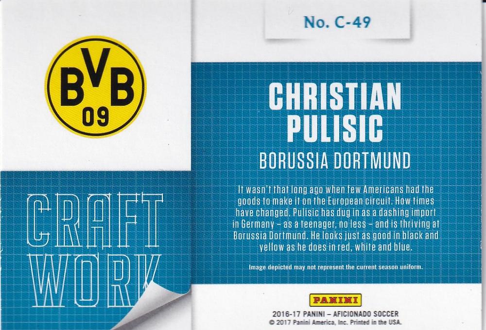 2016-17 Panini Aficionado Christian Pulisic Borussia Dortmund Craftwork trading card
