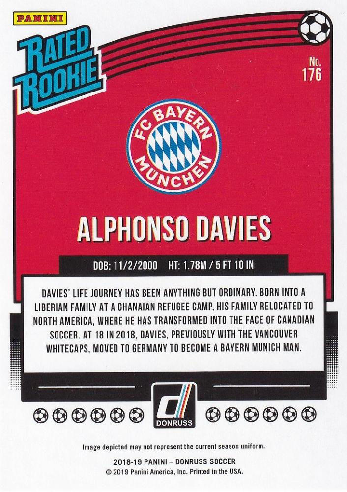 2018-19 Panini Donruss Alphonso Davies FC Bayern Munich Base trading card