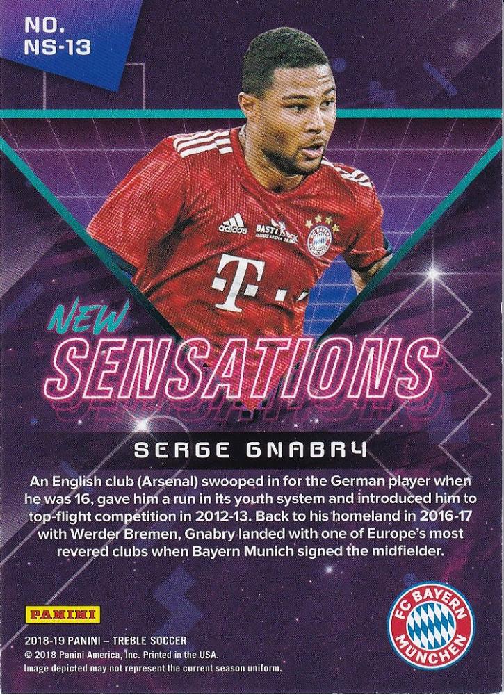 2018-19 Panini Treble FC Bayern Munich Serge Gnabry trading card numbered 015 of 150