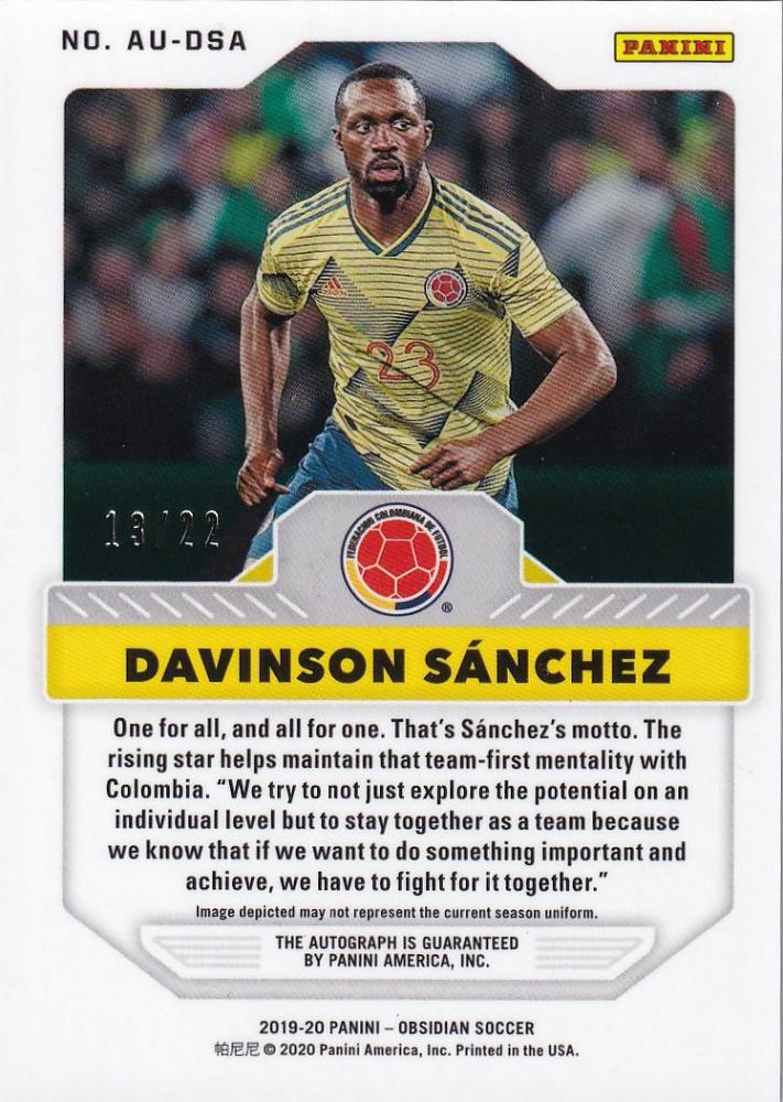 2019-20 Panini Obsidian Colombia Davinson Sanchez Aurora Autographs card numbered 13 of 22