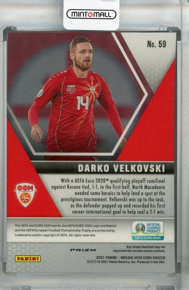 2021 Panini Mosaic UEFA Euro 2020 Darko Velkovski base Peacock trading card with minor stain on back