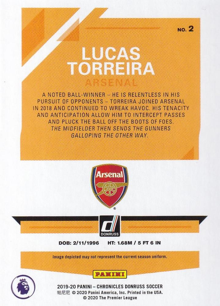 2019-20 Panini Chronicles Arsenal Lucas Torreira Base Donruss Blue Parallel card numbered 11 of 75