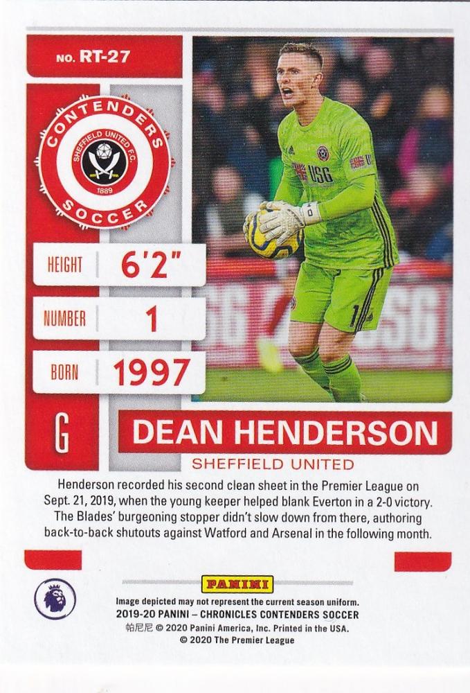 2019-20 Panini Chronicles Sheffield United Dean Henderson Contenders Rookie Ticket trading card