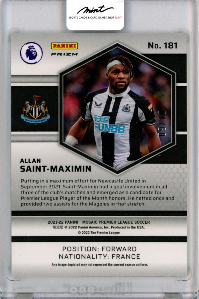 2021-22 Panini Mosaic Premier League Allan Saint-Maximin Base card No.181 Gold 9/10