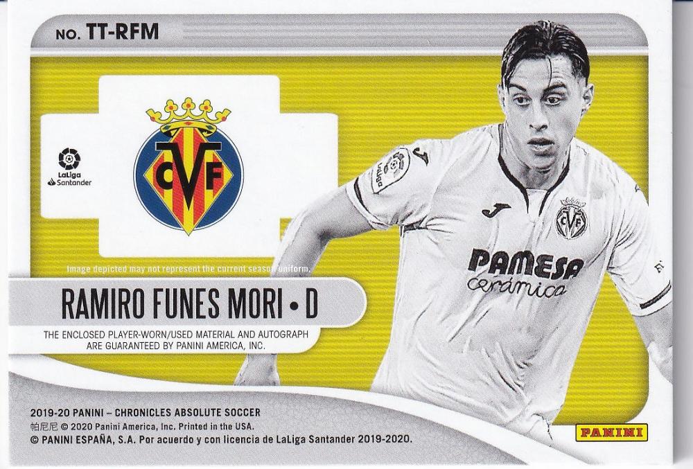 2019-20 Panini Chronicles Villarreal CF Ramiro Funes Mori Absolute Tools of the Trade trading card number 88 of 99 featuring back stain