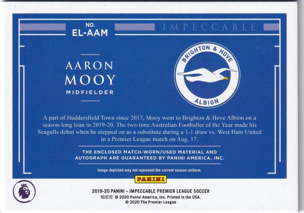 2019-20 Panini Impeccable Premier League Brighton & Hove Albion Aaron Mooy Elegance Jersey Autograph 12 of 99