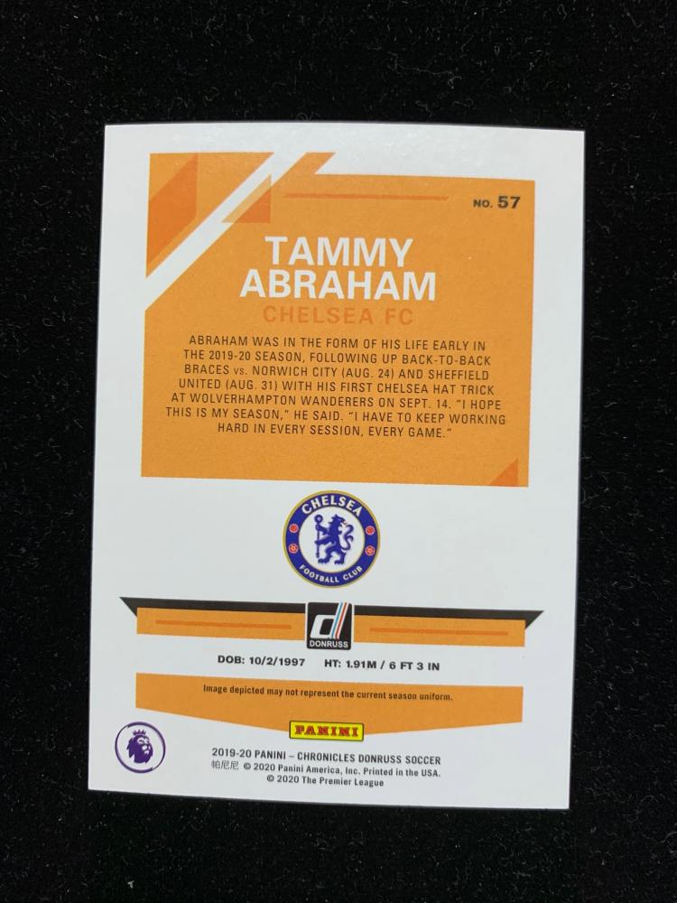 2019-20 Panini Chronicles Chelsea FC Tammy Abraham Base Donruss Premier League Green parallel card numbered 04/50