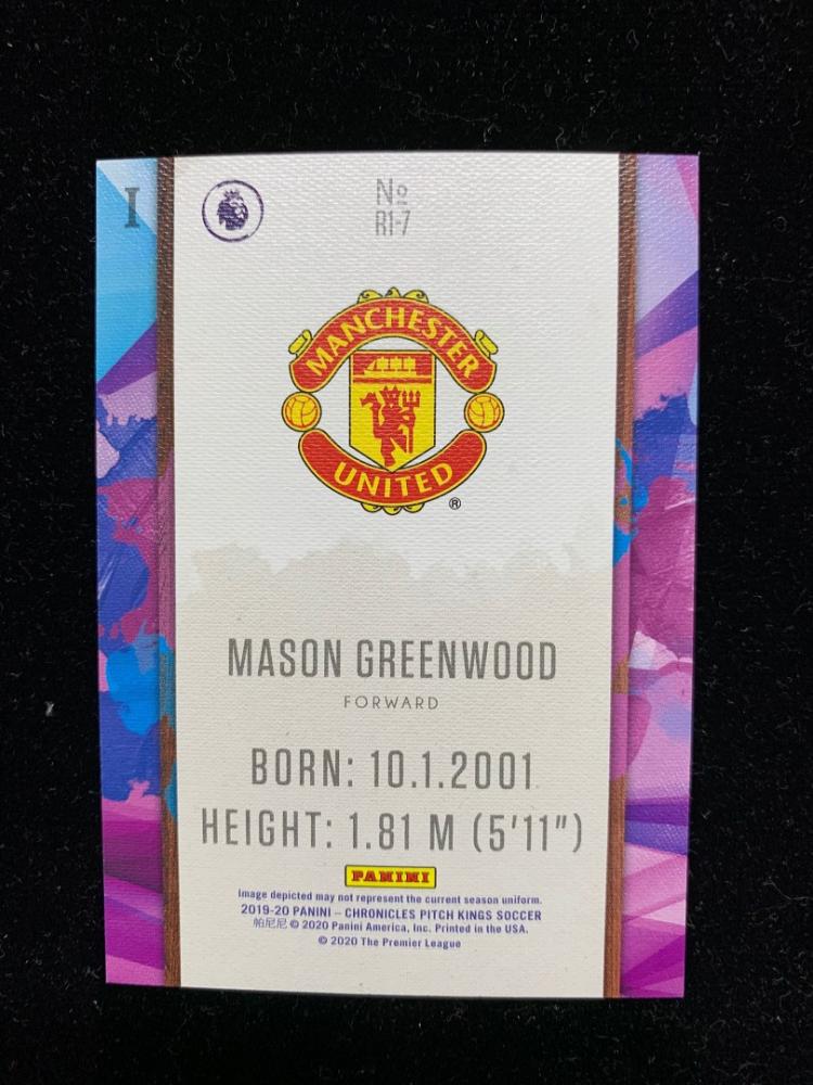 2019-20 Panini Chronicles Mason Greenwood Manchester United Pitch Kings Rookies I trading card