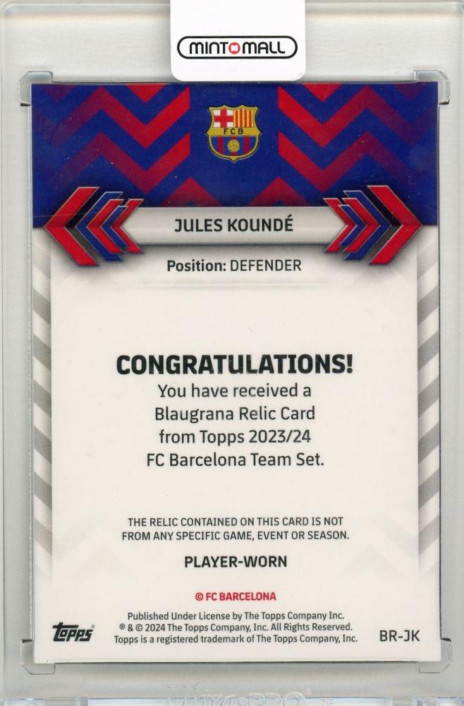 2023-24 TOPPS FC Barcelona Official Team Set Jules Kounde Blaugrana Relics FC Barcelona
