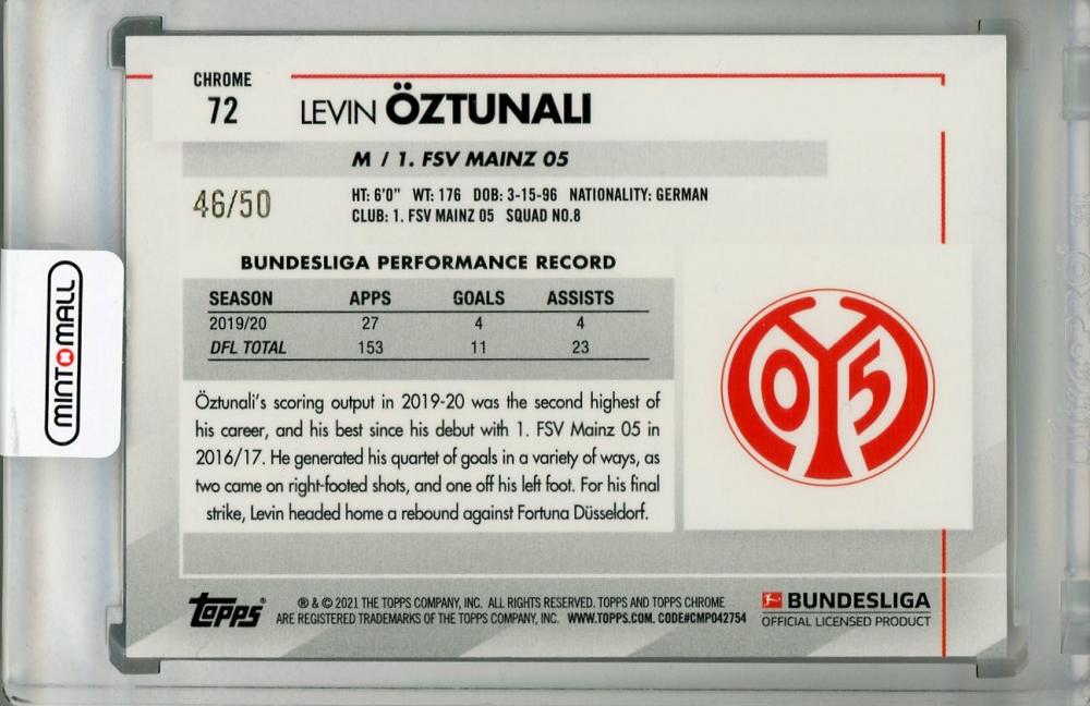 2020-21 Topps Chrome Bundesliga Levin Oztunali Base Gold Wave parallel card 46 out of 50