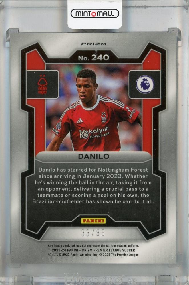 2023-24 Panini Prizm Premier League Danilo Breakaway Prizms Blue #240 *minor dent on back 33/99 Nottingham Forest FC