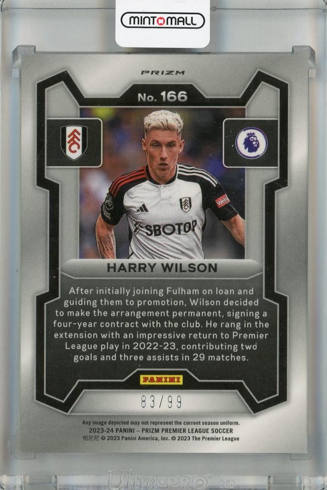 2023-24 Panini Prizm Premier League Harry Wilson Breakaway Prizms Blue #166 *minor stain on back 83/99 Fulham