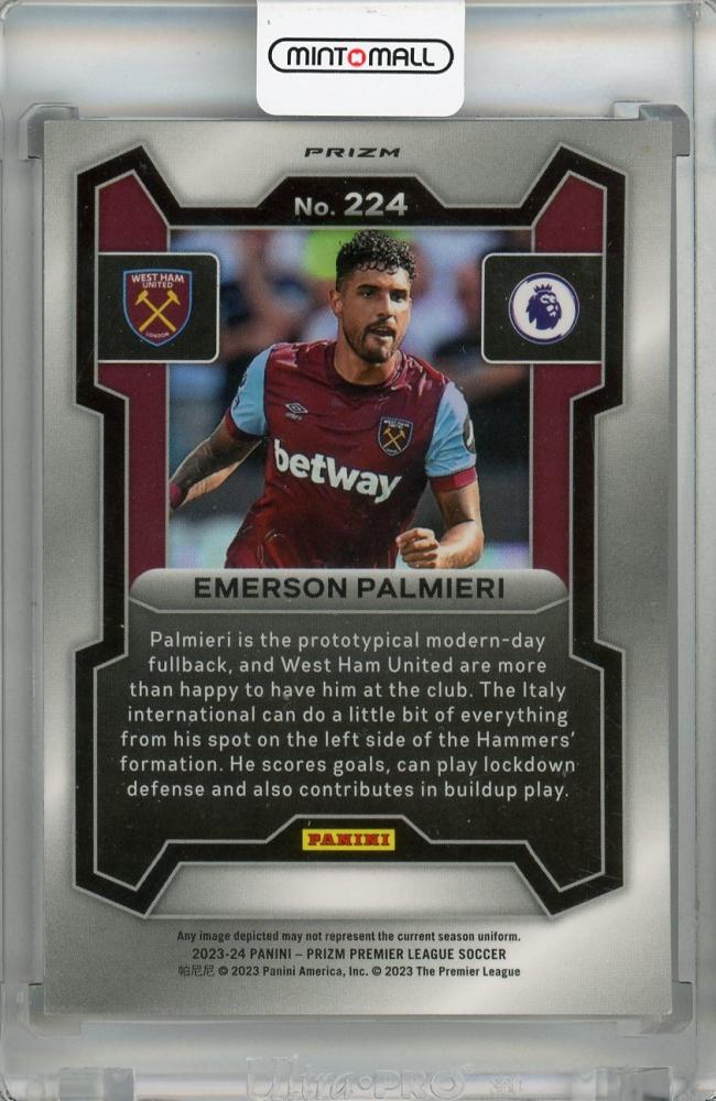 2023-24 Panini Prizm Premier League Emerson Palmieri Tiger Stripe Choice Prizms #224 *minor stain on back West Ham United