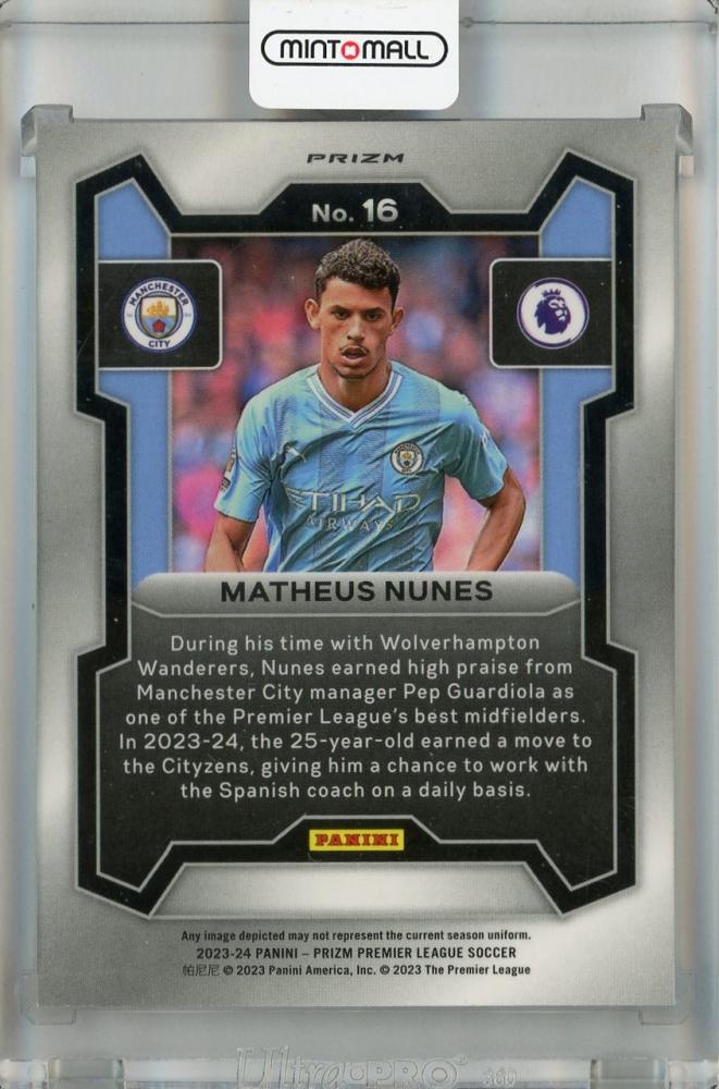2023-24 Panini Prizm Premier League Matheus Nunes Tiger Stripe Choice Prizms #16 *minor stain on back Manchester City