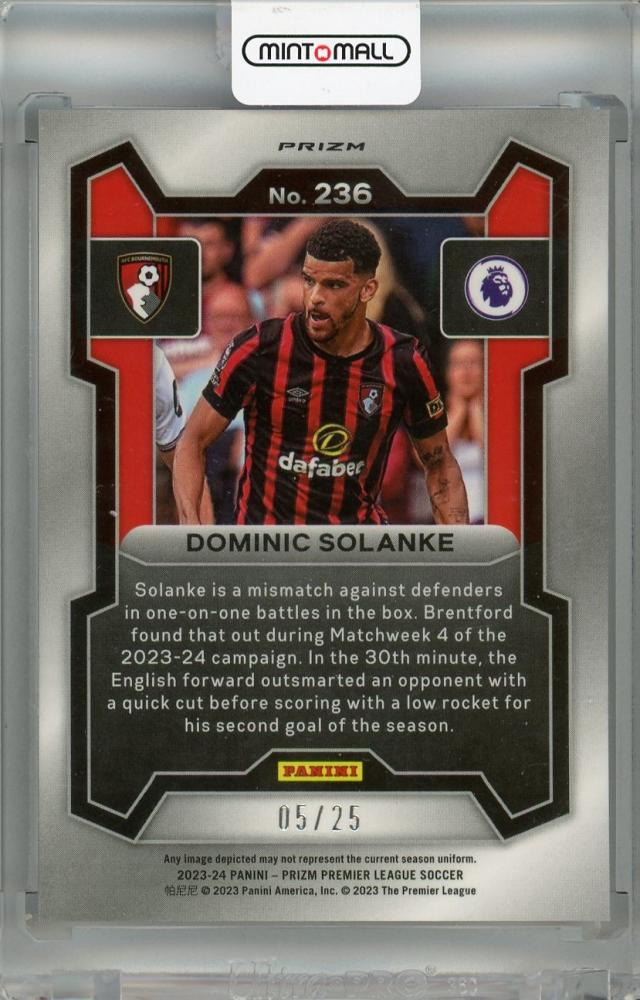 2023-24 Panini Prizm Premier League Dominic Solanke Purple Mojo Prizms #236 *minor dent on back 05/25 AFC Bournemouth