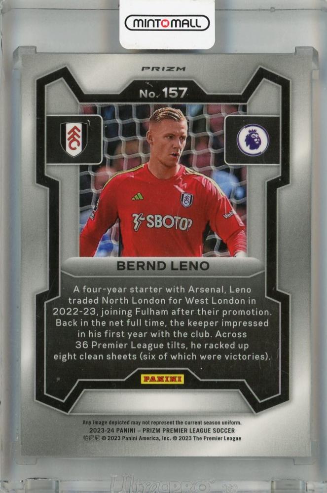 2023-24 Panini Prizm Premier League Bernd Leno Genesis Prizms #157 *minor stain on back Fulham