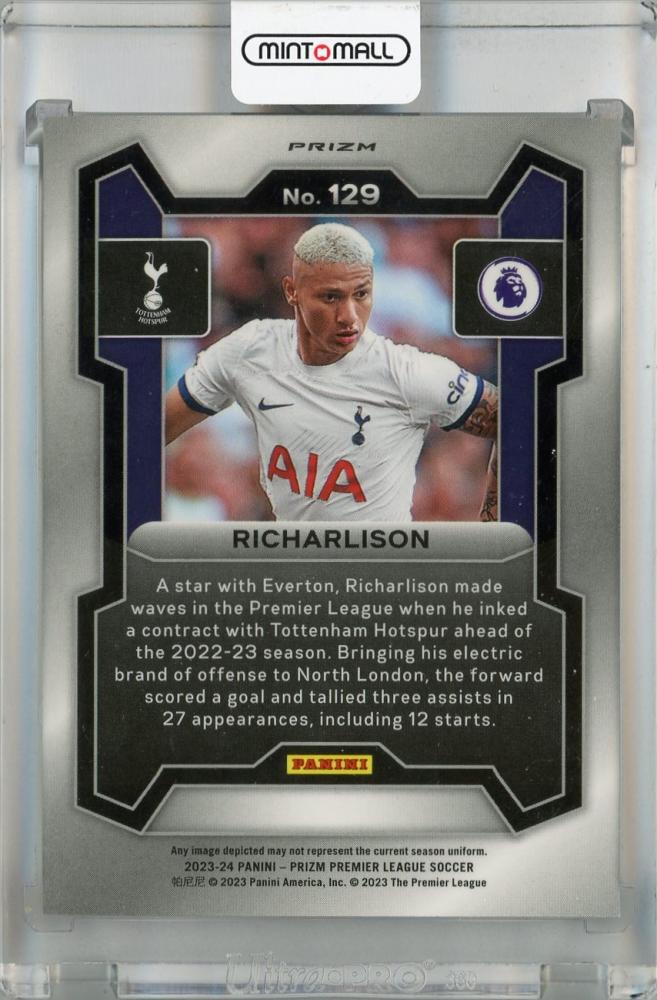 2023-24 Panini Prizm Premier League Richarlison Black and White Checker Prizms #129 Tottenham Hotspur