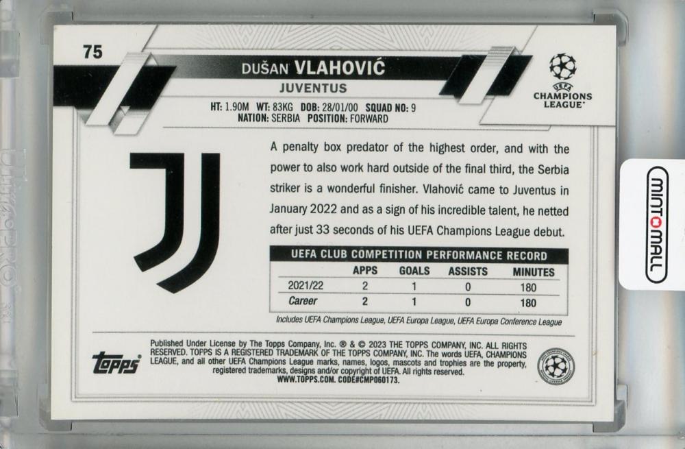2022-23 Topps Chrome UEFA Club Competitions Dusan Vlahovic Red & Gold Seismic #75 *minor stain on back Juventus