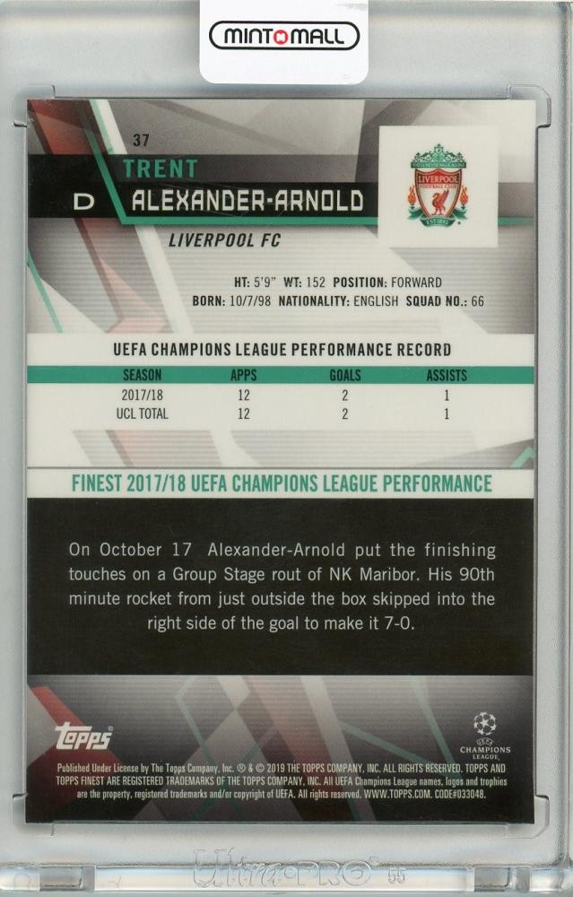 2018-19 Topps Finest UEFA Champions League Liverpool FC Trent Alexander-Arnold Base Refractor parallel version trading card